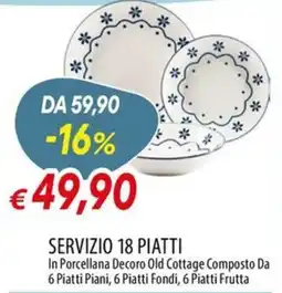 IperFamila Servizio 18 piatti in porcellana decoro old cottage offerta