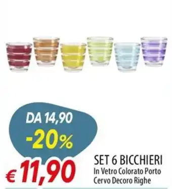 Set 6 bicchieri in vetro colorato porto cervo decoro righe