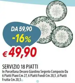 IperFamila Servizio 18 piatti in porcellana decoro giardino segreto offerta