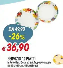 IperFamila Servizio 12 piatti in porcellana decoro saint tropez composto offerta
