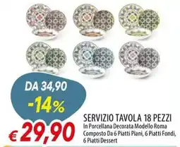 IperFamila Servizio tavola 18 pezzi in porcellana decorata modello Roma offerta