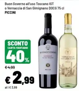 Iper La Grande Buon Governo all'uso Toscano IGT o Vernaccia di San Gimignano DOCG PICCINI offerta
