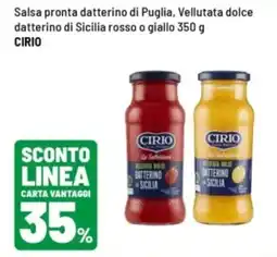 Iper La Grande Salsa pronta datterino di Puglia, Vellutata dolce datterino di Sicilia rosso o giallo Cirio offerta