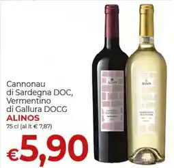 Supermercati Nonna Isa Cannonau di Sardegna DOC, Vermentino di Gallura DOCG ALINOS offerta
