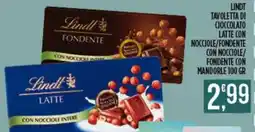 Netto Supermercati Lindt Tavoletta di cioccolato latte con nocciole/fondente con mandorle offerta