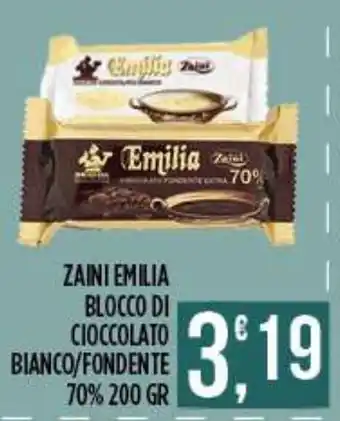 Zaini Emilia blocco di cioccolato bianco/fondente 70%