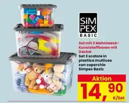 Interspar Set 3 scatole in plastica multiuso con coperchio Simpex Basic offerta