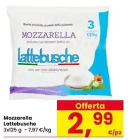 Eurospar Mozzarella Lattebusche offerta
