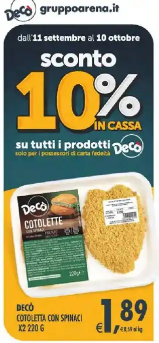 Deco Iperstore Decò cotoletta con spinaci offerta