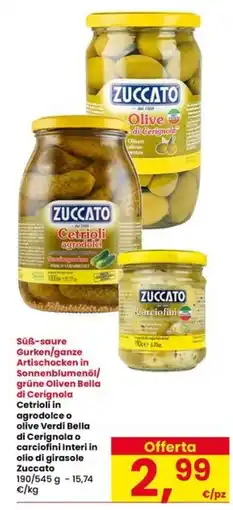 Interspar Cetrioli in agrodolce o olive Verdi Bella di Cerignola o carciofini Interi in olio di girasole Zuccato offerta