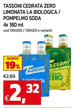 C+C maxigross Tassoni Cedrata Zero Limonata La Biologica offerta
