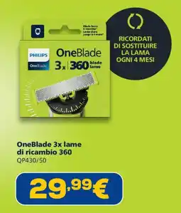 Euronics Philips OneBlade 3x lame di ricambio 360 offerta