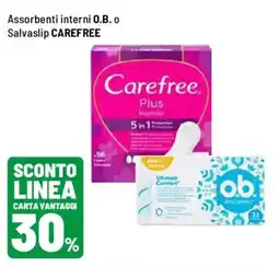Iper La Grande Assorbenti interni O.B. o Salvaslip CAREFREE offerta