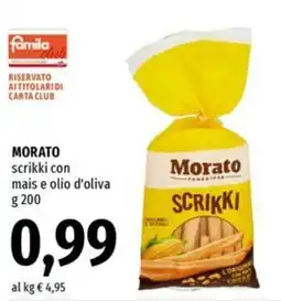 Famila Market Morato scrikki con mais e olio d'oliva offerta