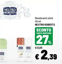 Iper La Grande Deodoranti stick NEUTRO ROBERTS offerta