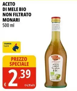 Tigros Aceto di mele bio non filtrato Monari offerta
