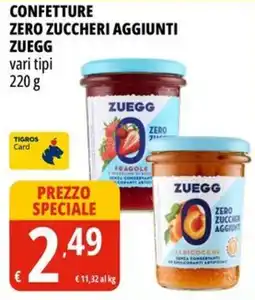 Tigros Confettura zero zuccheri aggiunti Zuegg offerta