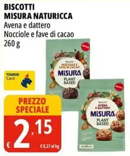 Tigros Biscotti Misura Avena e dattero Nocciole e fave di cacao offerta
