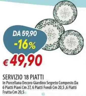Servizio 18 piatti in porcellana decoro giardino segreto