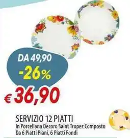 Galassia Servizio 12 piatti in porcellana decoro saint tropez composto offerta