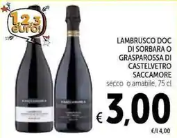 Spazio Conad Lambrusco Doc di Sorbara o Grasparossa di Castelvetro Saccamore offerta