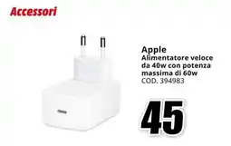 MediaWorld Apple Alimentatore veloce offerta