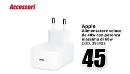 MediaWorld Apple Alimentatore veloce offerta