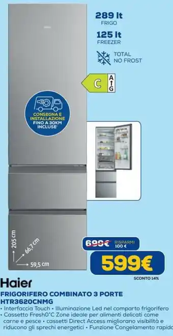 Haier FRIGORIFERO COMBINATO 3 PORTE HTR3620CNMG