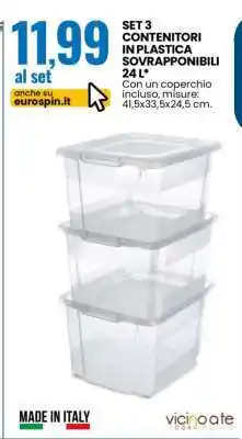 Eurospin SET 3 CONTENITORI IN PLASTICA SOVRAPPONIBILI 24 L offerta
