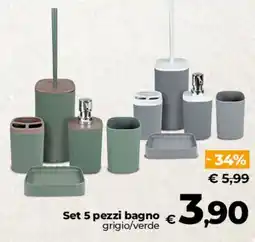 Ipercoop Radenza Set 5 pezzi bagno grigio/verde offerta