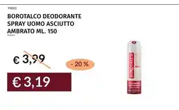 Prezzemolo e Vitale Borotalco deodorante spray uomo asciutto ambrato offerta