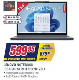 Trony Lenovo Notebook Ideapad Slim 3 offerta