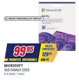Trony Microsoft 365 Family 2025 offerta