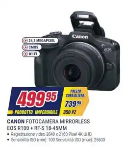 Trony Canon fotocamera mirrorless EOS R100 + RF-S 18-45MM offerta