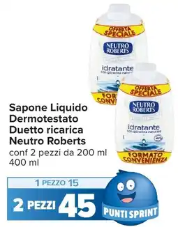Carrefour Sapone Liquido Dermotestato Duetto ricarica Neutro Roberts offerta