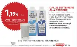 Ipercoop Latte microfiltrato parzialmente scremato o intero Origine Coop offerta