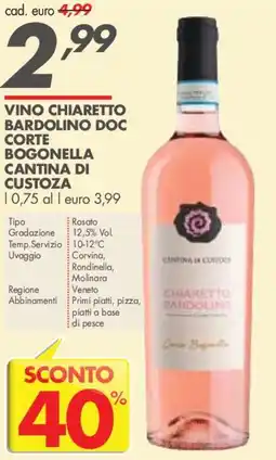 Italmark Vino Chiaretto Bardolino DOC Corte Bogonella Cantina di Custoza offerta