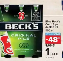 Carrefour Birra Beck’s Conf. 3 pz da 330 ml offerta