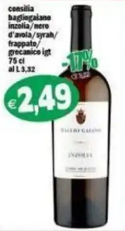 Il Castoro Supermercati Consilia baggiogalano inzolia/nero d'avola/syrah/frappato/grecanico igt offerta