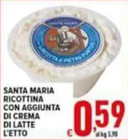 Iper Triscount Santa Maria ricottina con aggiunta di crema di latte offerta
