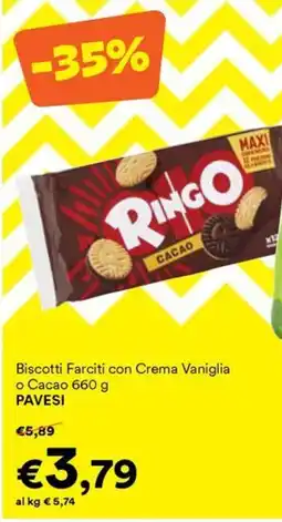Unes Biscotti Farciti con Crema Vaniglia o Cacao Pavesi offerta