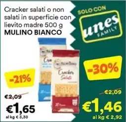 Unes Cracker salati o non salati in superficie con lievito madre MULINO BIANCO offerta