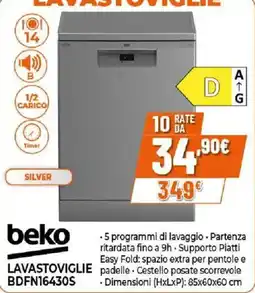 Ipercoop Lavastoviglie Beko BDFN16430S offerta