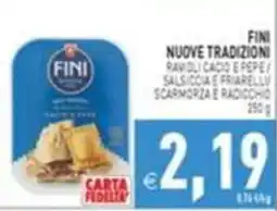 Supermercati Agorà Fini nuove tradizioni rawidi cacio e pepe / salsiccia e friarelli scarmorza e radicchio offerta