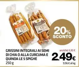 Superconti Grissini integrali ai semi di chia o alla curcuma e quinoa le 5 spighe offerta