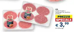 Esselunga AIA chicken burger o hamburger con tacchino offerta