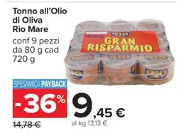 Carrefour Tonno all’Olio di Oliva Rio Mare offerta