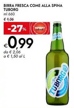 Bennet Birra fresca come alla spina Tuborg offerta
