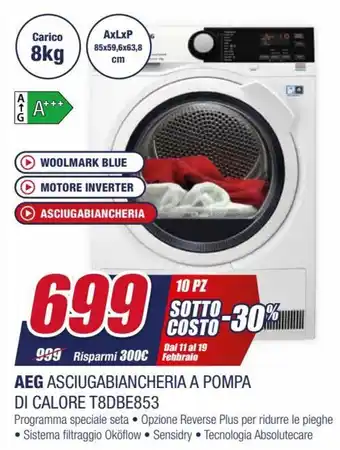 Trony Aeg Asciugabiancheria a Pompa di Calore T8DBE853 offerta