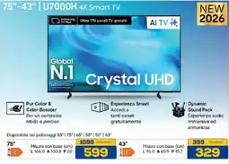 Euronics Bruno Samsung U7000H 4K Smart TV offerta